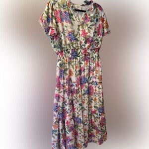 Midi vibrant floral tiered dress